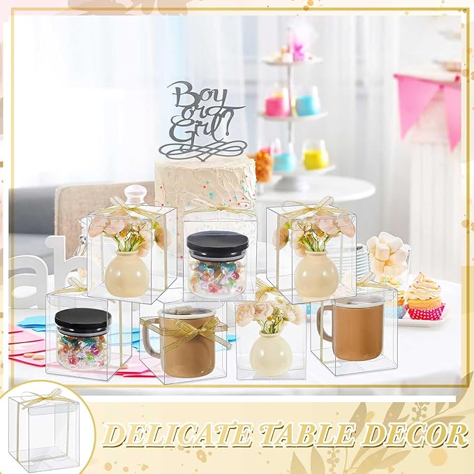 50 Pcs Mug Gift Boxes Clear Tumblers Packaging Box with Ribbon for Sublimation Tumblers Compatible with Stanley 11oz 12oz 15oz 20oz 30oz 40oz(4.9 x 4.3 x 4.1 Inch)