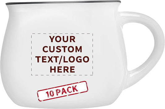 Custom Glazed Campfire Coffee Mugs 12 oz. Set of 10, Personalized Bulk Pack - Perfect for Coffee, Tea, Espresso, Hot Cocoa, Other Beverages - White