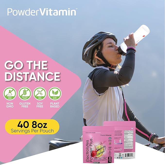 PowderVitamin Electrolytes Powder Plus (20 Servings) Raspberry Lemonade Electrolyte Powder Zero Calorie Keto,0 Sugar,No Maltodextrin,1000mg Potassium,120mg Calcium,120mg Magnesium, Pink Himalayan Salt