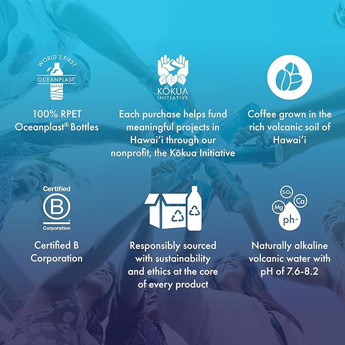 Waiakea Hawaiian Volcanic Water, Naturally Alkaline, 100% Recycled Bottle, 1L (Pack of 12), 33.8 Fl Oz (Pack of 12)