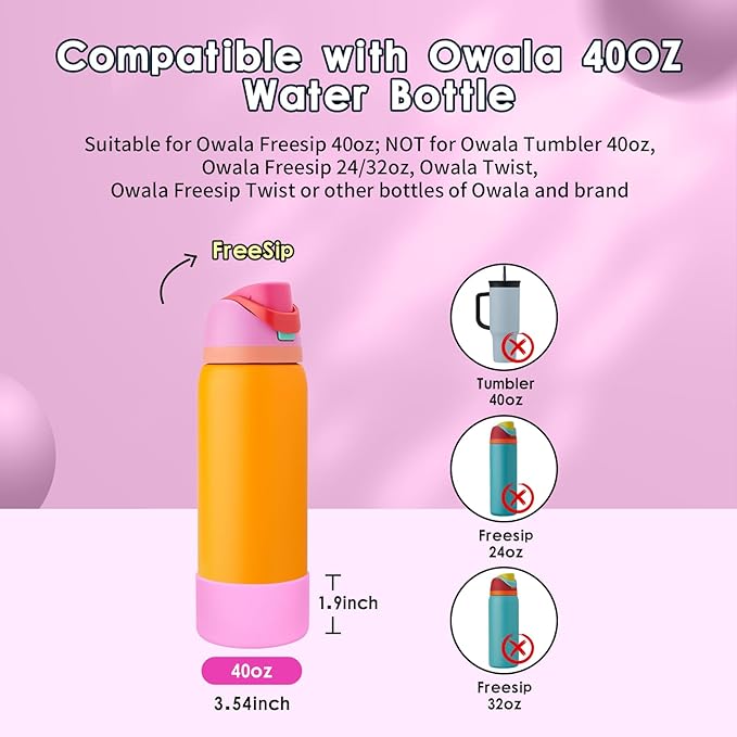 2PCS Silicone Water Bottle Boot, Compatible with Owala 24oz 32oz 40oz, Protective Anti-Scratch & Anti-Dent No Noise Sleeve Cover for FreeSip/Twist/Flip Water Bottles (Tropical, 40oz)