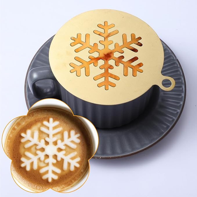 4 Pcs Coffee Stencils,Large Coffee Stencils Latte Art,Lattes Stencilss with Various Patterns for Cappuccino Chocolate Lattes Cake Decorating Coffees Shop and Home Use(Gold,4.53IN)