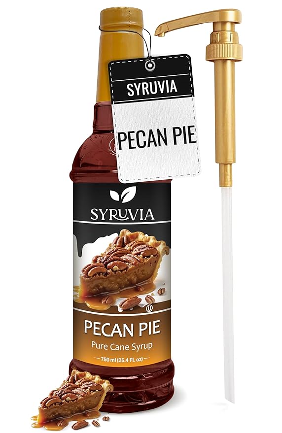 Syruvia Pecan Pie Coffee Syrup - 25.4 fl oz - Kosher Syrups, Gluten Free, No Coloring, Perfect for Drinks, Soda, Shakes & More With Syrup Pump
