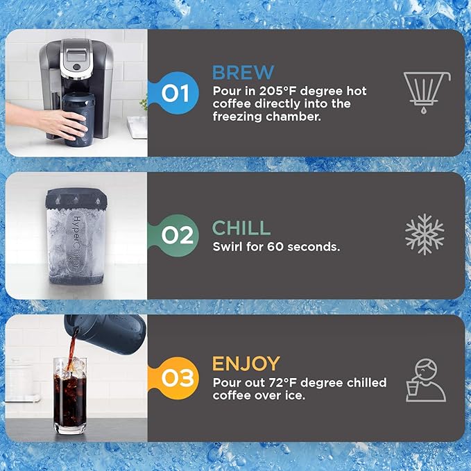 HyperChiller HC2CB Patented Iced Coffee/Beverage Cooler, NEW, IMPROVED,STRONGER AND MORE DURABLE! Ready in One Minute, Reusable for Iced Tea, Wine, Spirits, Alcohol, Juice, 12.5 Oz, Charcoal Black