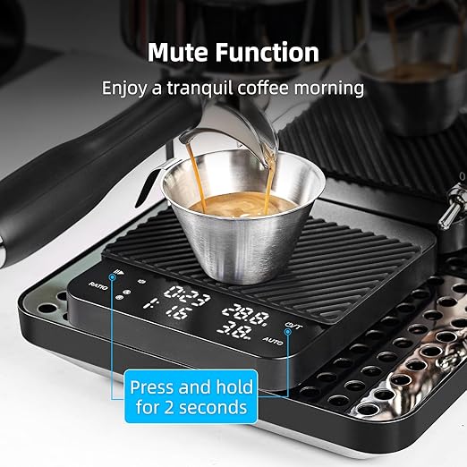 Coffee Scale with Timer, Rechargeable Digital Scale, Ratios & Flow Rate Display, Barista-Grade for Pour-Over, Espresso, French Press – 2kg/0.1g, Black