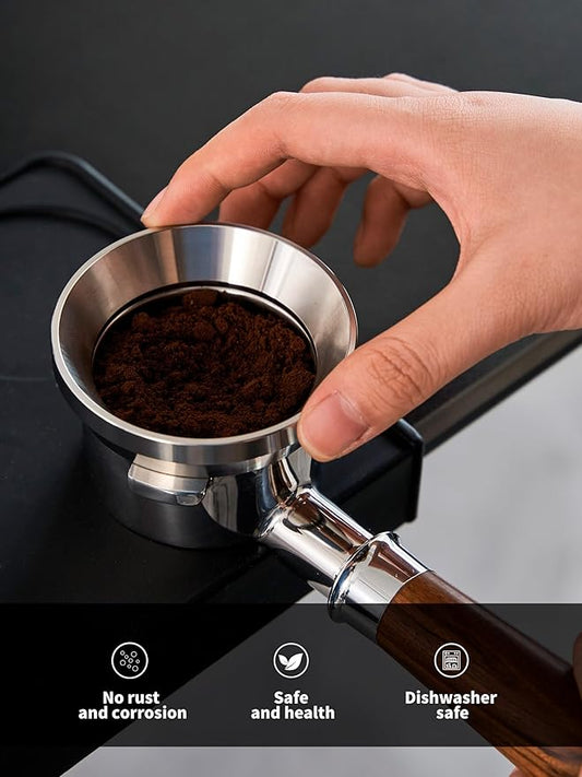 51mm Espresso Dosing Funnel and Puck Screen Set,Stainless Steel Coffee Dosing Ring Compatible with Delonghi 51mm Portafilter.Reusable 1.7mm Thickness Espresso Puck Screen(Stainless Steel)