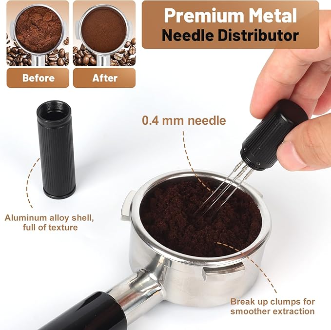 51mm Espresso Accessories Kit – Coffee Distributor and Tamper Leveler, WDT Tool, Magnetic Dosing Funnel and Puck Screen with Remover, Espresso Tools Fit Delonghi 51mm Portafilters