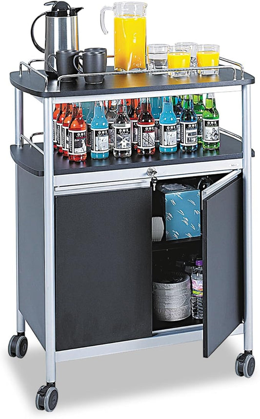 Safco Mobile Beverage Cart, 75 lbs. Capacity, Contemporary Design, Swivel Wheels, Black
