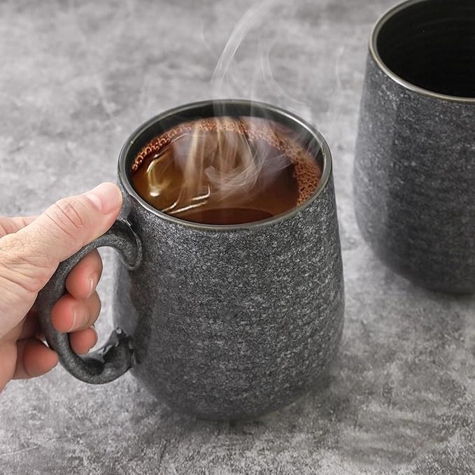 HASENSE Ceramic Coffee Mugs Set of 6, Large Coffee Cups 12 oz, Latte Mug with Large Handle for Coffee, Tea, Milk and Hot Cocoa, Easy Hold & Clean, Dishwasher & Microwave Safe, Grey