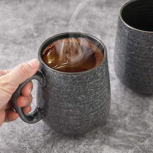 HASENSE Ceramic Coffee Mugs Set of 6, Large Coffee Cups 12 oz, Latte Mug with Large Handle for Coffee, Tea, Milk and Hot Cocoa, Easy Hold & Clean, Dishwasher & Microwave Safe, Grey
