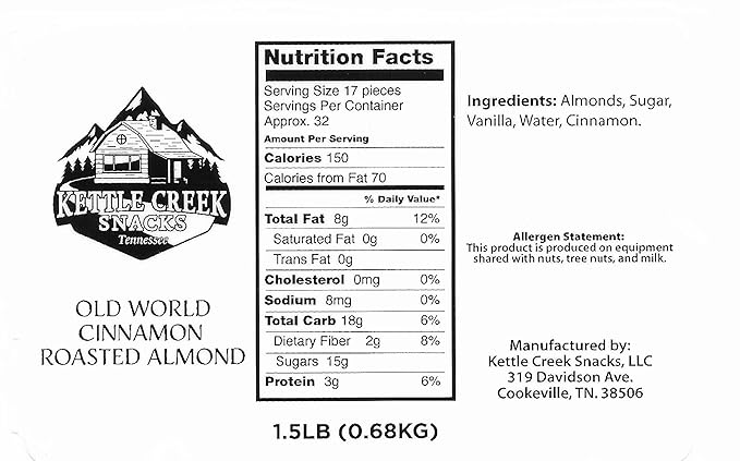 Kettle Creek Snacks Nut Combo - 1 1/2 LBs Cinnamon Almonds & 1 1/2 Lbs. Cinnamon Pecans Individually Sealed