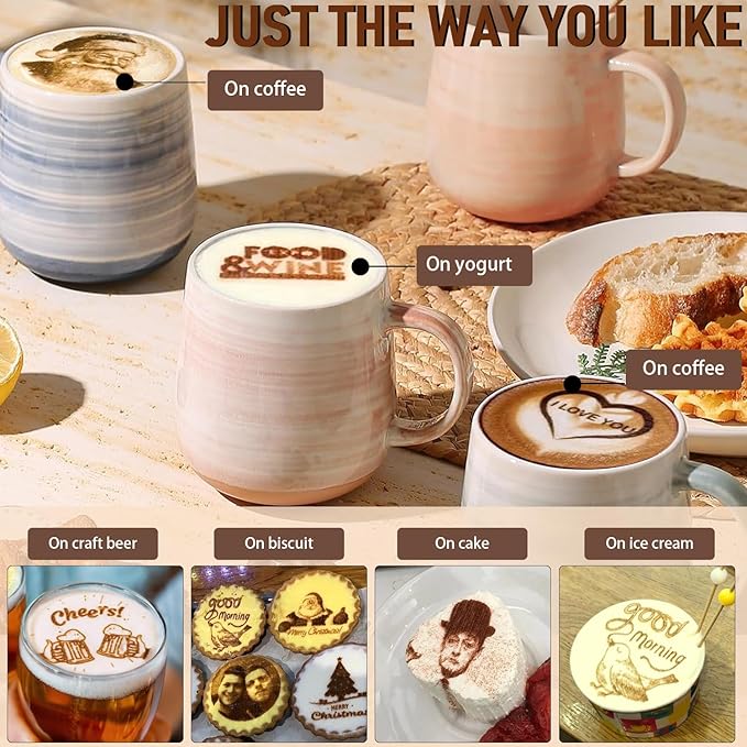 WISHILO® 600DPI High-Resolution Portable Auto Coffee Latte Art Maker - WiFi Smart Food Printer, DIY Custom Designs for Coffee Foam, Desserts (Parties, Cafes, Offices, Christmas), with a Camera
