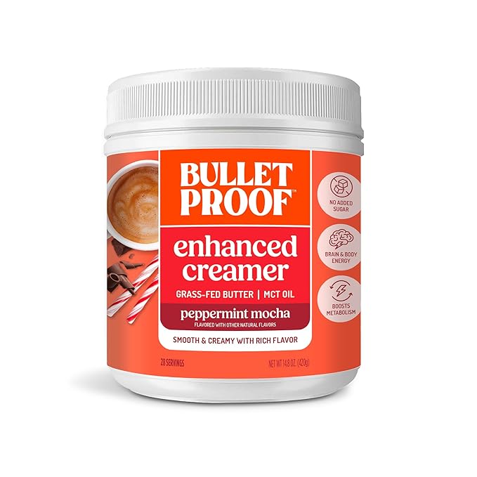 Bulletproof Peppermint Mocha Creamer, 14.8 Ounces, Keto Coffee Powder Creamer with MCT Oil and Grass-Fed Butter