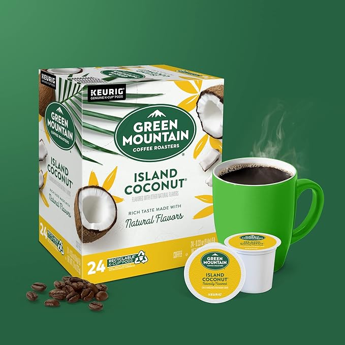 Green Mountain Coffee Roasters Island Coconut Keurig Single-Serve K-Cup Pods, Light Roast Coffee, 96 Count (4 Packs of 24)