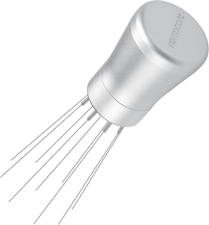 Normcore WDT Tool V2.1 with Stand, 9 Prong 0.23mm Espresso Distribution Tool, Weiss Distribution Technique, Magnetic Coffee Stirrer with 16 Extra Needles, Silver