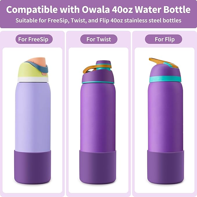 Silicone Water Bottle Boot for Owala 40 oz, Anti-Slip Protective Sleeve for Owala Twist & FreeSip & Flip Stainless Steel Water Bottle, Boot Bottom Base (Purple)