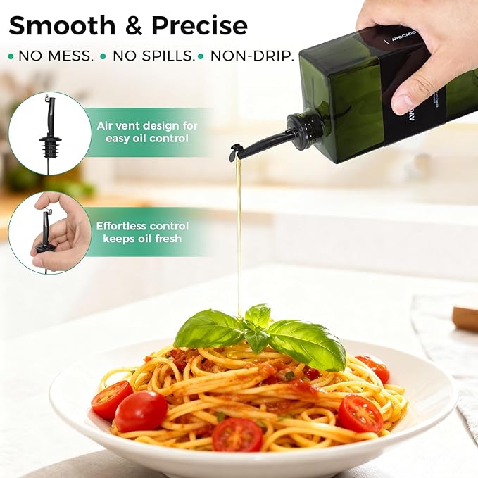Olive Oil Dispenser Bottle For Kitchen, 17OZ UV-Blocking Oil And Vinegar Dispenser Set Of 2, Soy Sauce Cooking Oil Dispenser with 2 Stainless Steel Pourers & 44 Labels