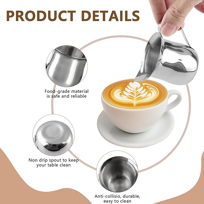 3 Oz Small Creamer Pitcher, Stainless Steel Bell Creamers, Mini Creamer Dispenser with Pouring Spout for Cream, Milk, Salad Dressing, Maple Syrup, 12Pack