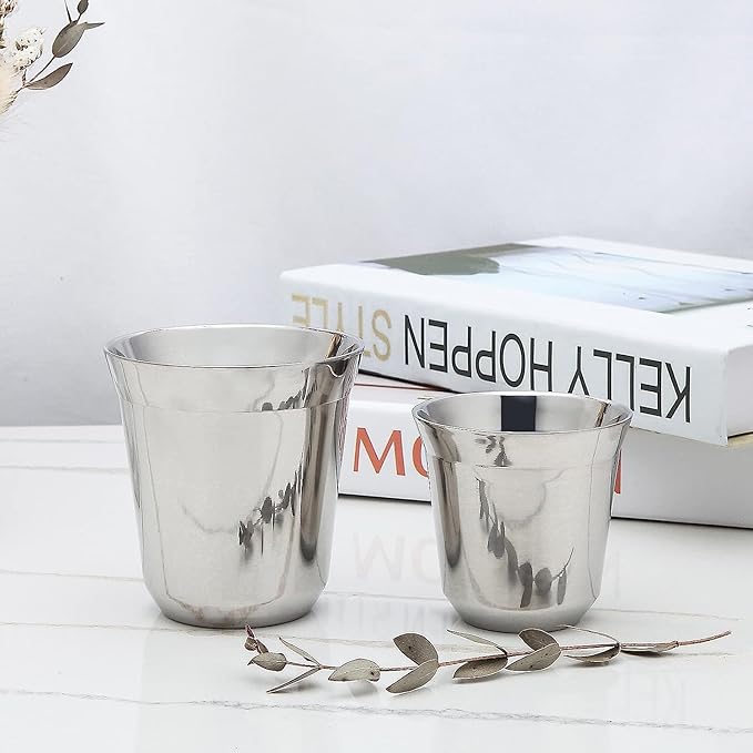 Easyworkz Stainless Steel Espresso Cup 2pcs Set Double Wall Insulated Metal Demitasse Cups 2.5 oz