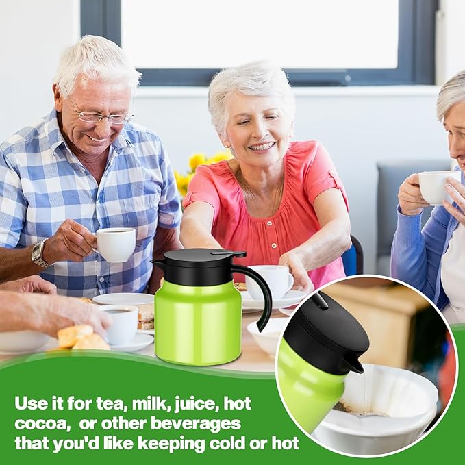 2 Pcs Thermal Coffee Carafe for Keeping Hot/Cold Stainless Steel Small Coffee Creamer Container Double Wall Vacuum Insulated Tea pot Beverage Dispenser for Milk Hot Chocolates (Green,27 oz)
