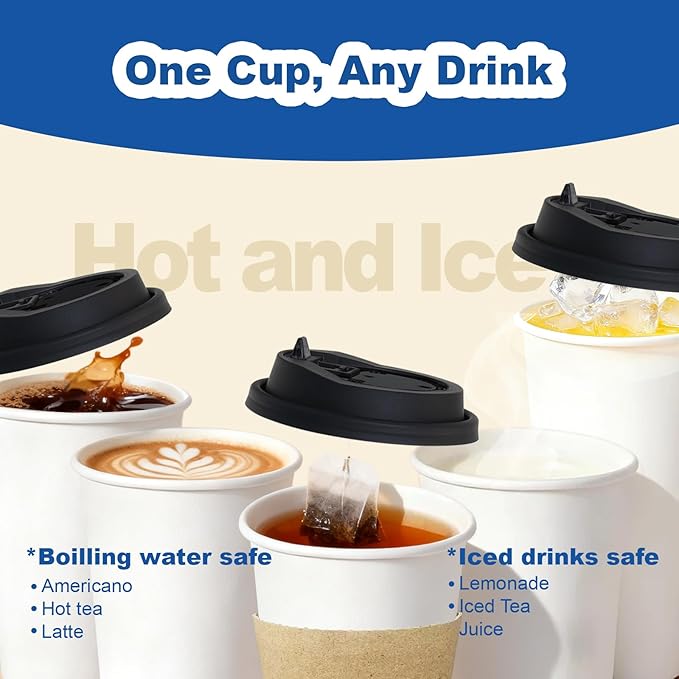 Coolcap 20 oz 300 Pack Coffee Cups with Lids and Sleeves, Straws, Hot Disposable To Go Travel Paper Cups Bulk for Office, Home Coffee Bar Accessories, Chocolate, Cocoa, Beverage (White)