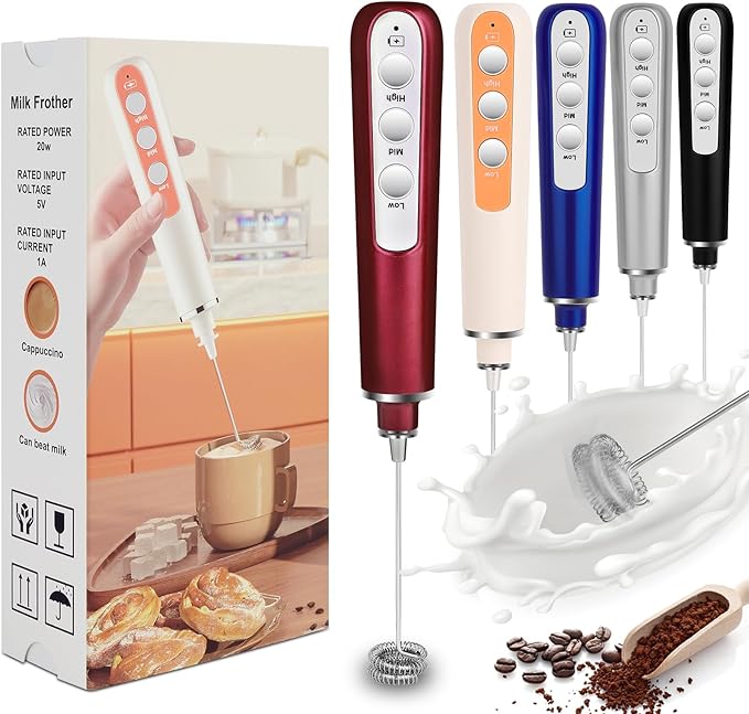 Milk Frother Wand Rechargeable Handheld Frother For Coffee,Batidora De Mano Electrica Coffee Bar Accessories Kitchen Appliances Essentials Electric Frother Gift For Women Men (Blue)