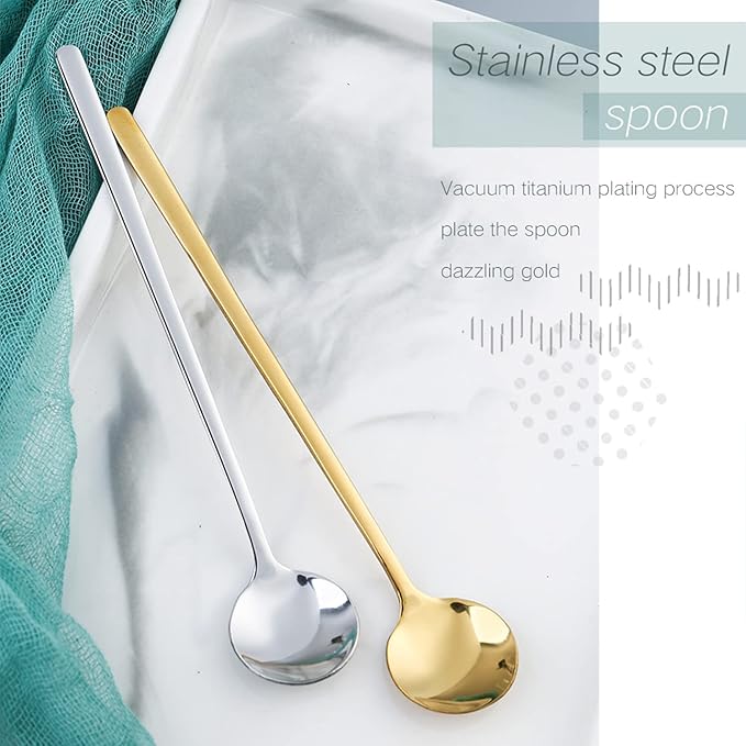 4 Pack Stainless Steel Coffee Spoon, 6.7 Inch Stirring Spoons, Cocktail Stirring Spoons for Coffee Tea Dessert Cake Ice Cream Cappuccino (Silver)