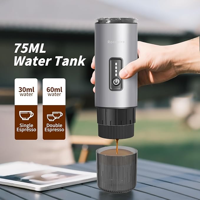 Portable Espresso Maker with Stainless Steel Body | 7500mAh Rechargeable Battery | 20 Bar Self-Heating with USB-C | Works with Most Capsules Compatible for Camping, Travel, Outdoor (Silvery)