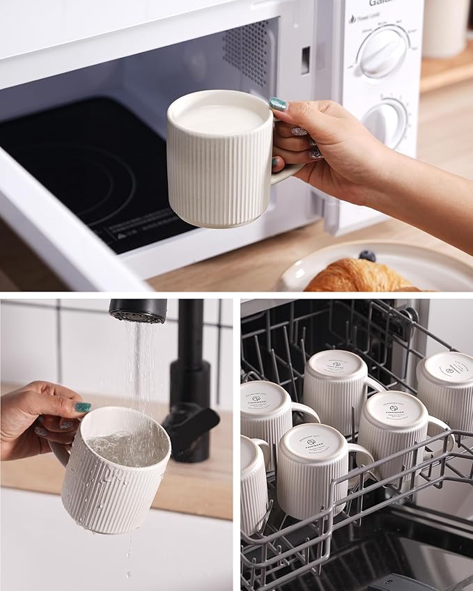 famiware Coffee Mug Set for 8, Star 12 oz Catering Mugs Cup Set with Handle for Coffee, Tea, Cocoa, Milk - Ceramic Stoneware Drinkware Set, Matte White