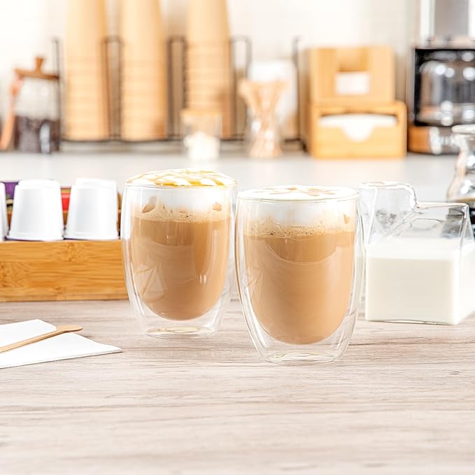 Restaurantware Coffee Cup 12 Pack of 11.8 oz Insulated Double-Wall Glass Borosilicate Coffee Cup Espresso Shot Dishwasher Safe For Hot Drinks