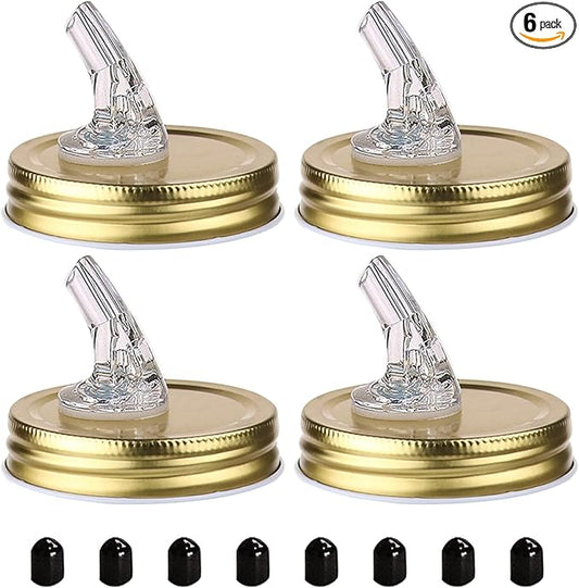 Mason Jar Pour Spouts. free flow Mason Jar Pour Spouts, mason jar for spout regular mouth size 70mm dispenser germination cover. Suitable for any liquid. Leak-Proof 4-Pack + 8 Lid Caps (gold color)