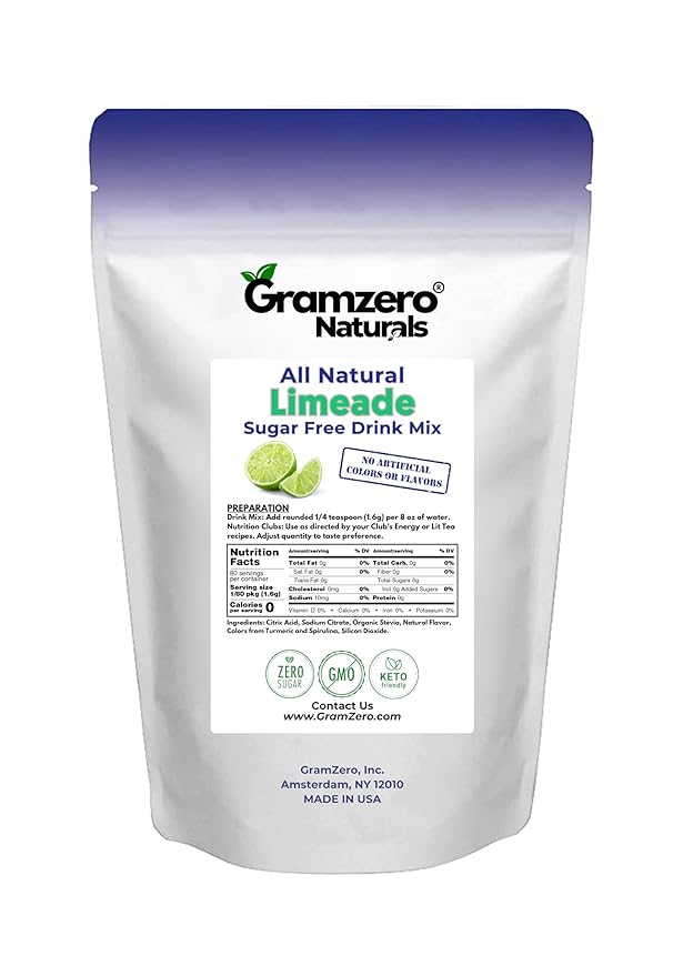 GramZero All Natural Limeade Zero Calorie Sugar Free Drink Mix, Great For Nutrition Club Loaded Tea, Stevia Sweetened