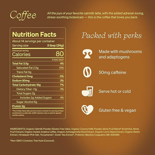 Clevr Mushroom Coffee – Decadent Café-Style Oat Milk Latte, Arabica Coffee, Ashwagandha, Lions Mane, Reishi, Probiotics for Energy & Focus – 14 Servings