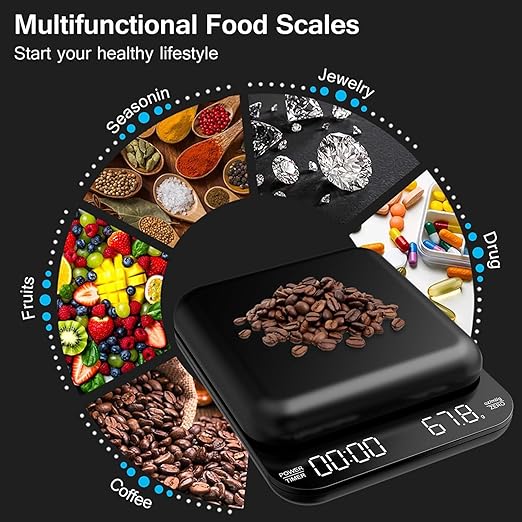 B-Qtech Mini Coffee Scale with Timer 3.5kg/0.1g High Precision Pour Over Espresso Scale Rechargeable Digital Portable Coffee Scale Black