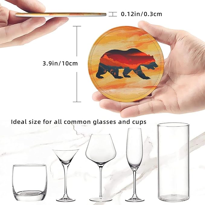 Bear Mountain Coasters Set 6 for Drinks Coffee Table Gifts Home Decor 3.9 Inches