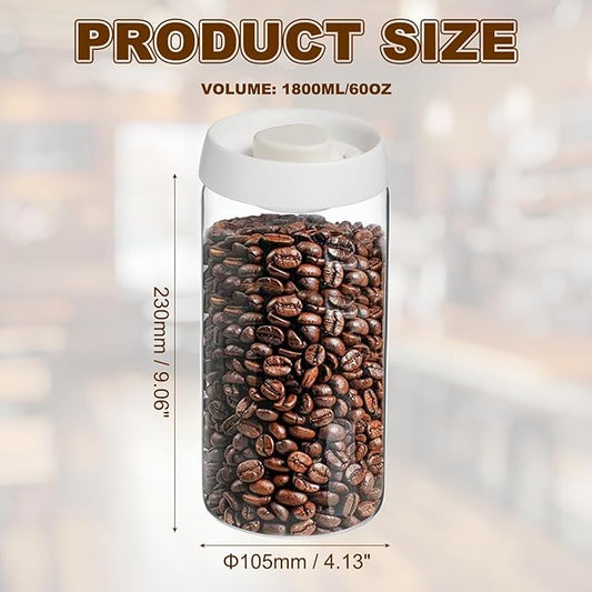 uxcell Coffee Vacuum Container, 1800ml/60oz Glass Coffee Bean Storage Container with Lids for Spices Biscuits Loose Leaf Tea, White