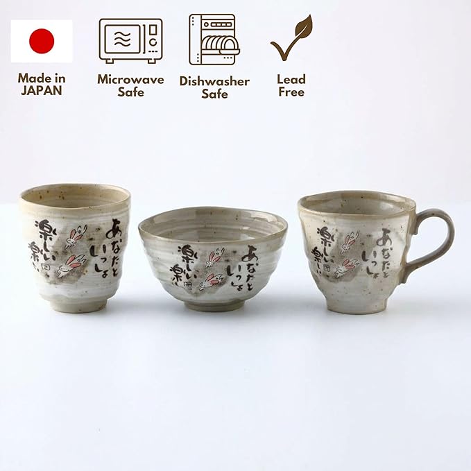 Rabbit Mug Set of 2, Japanese Cute Cups, 8.8 oz Handmade Ceramic Coffee Mug