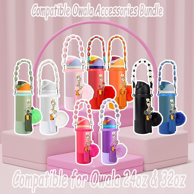 Compatible for Owala Accessories Bundle: Silicone Boot for 24oz & 32oz Bottles, Charms, Handle,Strap, Rubber Bottoms, and Decorative Add-ons for Your Compatible for Owala Water Bottle, Camo Cool