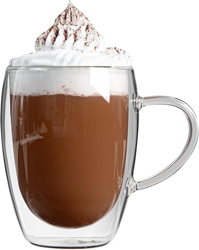 Restaurantware Glass Espresso Cups 12 Count 12 Ounces Borosilicate Double Wall Glass Coffee Mugs Insulated Clear Tea Drinkware for Hot or Cold Beverages