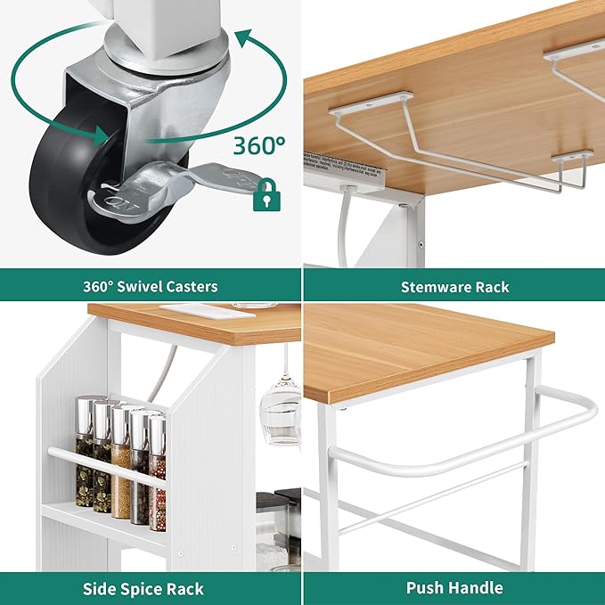 YITAHOME Kitchen Island Cart with Power Outlet, 36 Inch Mobile Kitchen Cart with Open Shelves, Rolling Portable Serving Utility Carts on Wheels with Storage for Kitchen, Dining Room, White