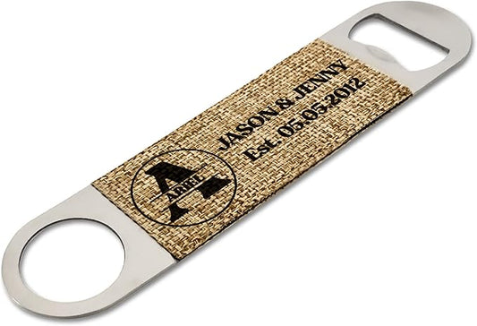 Smile Art Design Family Monogram Custom Bottle Opener Burlap Material Family Name Personalized Prints Personalized Gifts Housewarming Wedding Gift Rustic Home Decor Style2