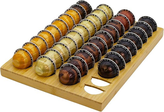 MinBoo Bamboo Coffee Capsule Storage Drawer Tray, Drawer Insert Organizer Holds 40 Pods, Compatible with Coffee Pod Capsules, Suitable for Kitchen, Home, Office,Small