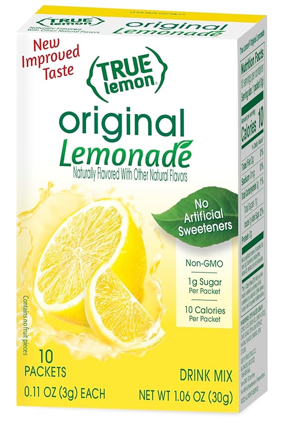 TRUE LEMON Original Lemonade Drink Mix | No Artificial Sweeteners, Low Calorie | Water Flavor Packets & Water Enhancer with Stevia 10 Count (Pack of 12)