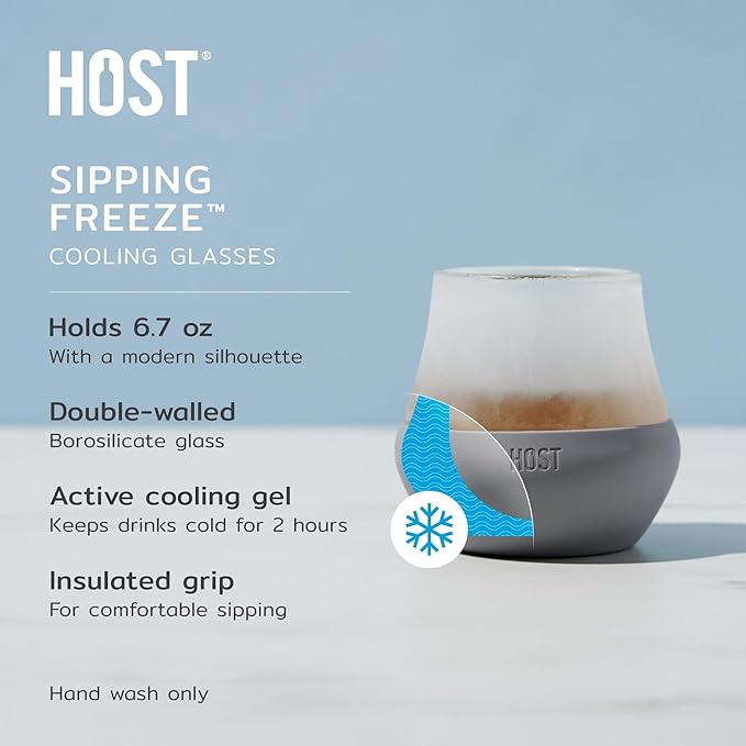 Host Tasting Glass FREEZE, Whiskey Tasting Glasses with Active Cooling Gel, Whiskey Lover Gifts, Gray 6.7oz Set of 2