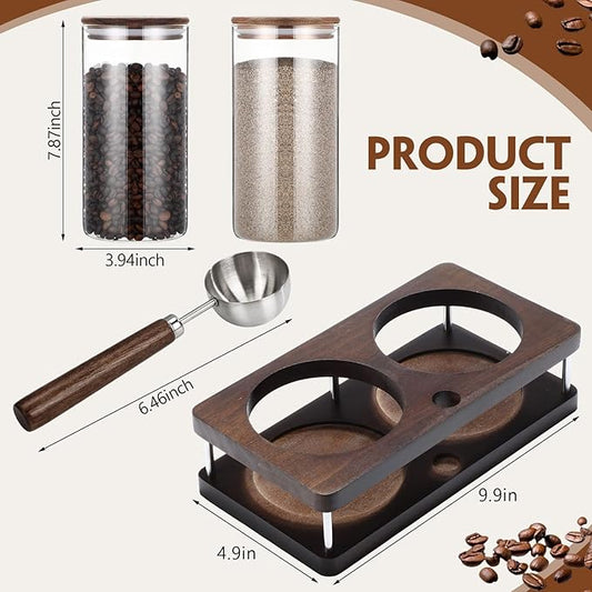 Suclain Glass Coffee Grounds Container with Shelf 2 x 44 oz Glass Coffee Bean Storage Canisters with Airtight Thread Lid and Measuring Spoon Food Storage Jars for Kitchen Sugar(Clear Style)