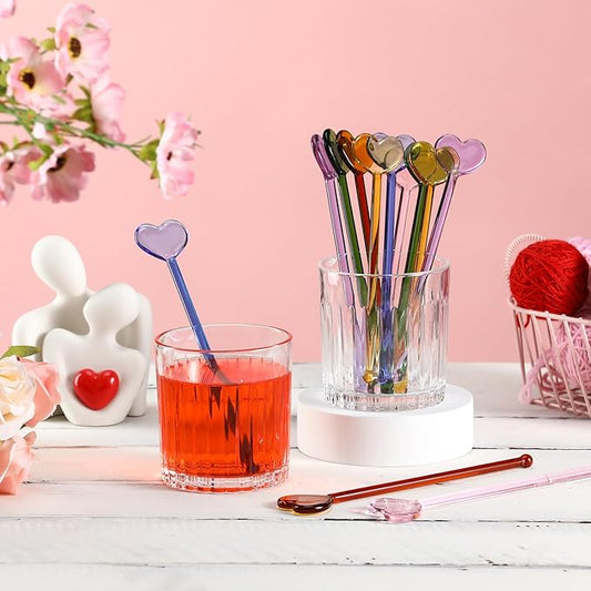 12 Pcs Heart Drink Stirrers Stir Sticks Valentine's Day Coffee Stirrers Swizzle Sticks Hot Cocoa Bar Supplies Coffee Bar Decoration Reusable Beverage Cocktails Mixers