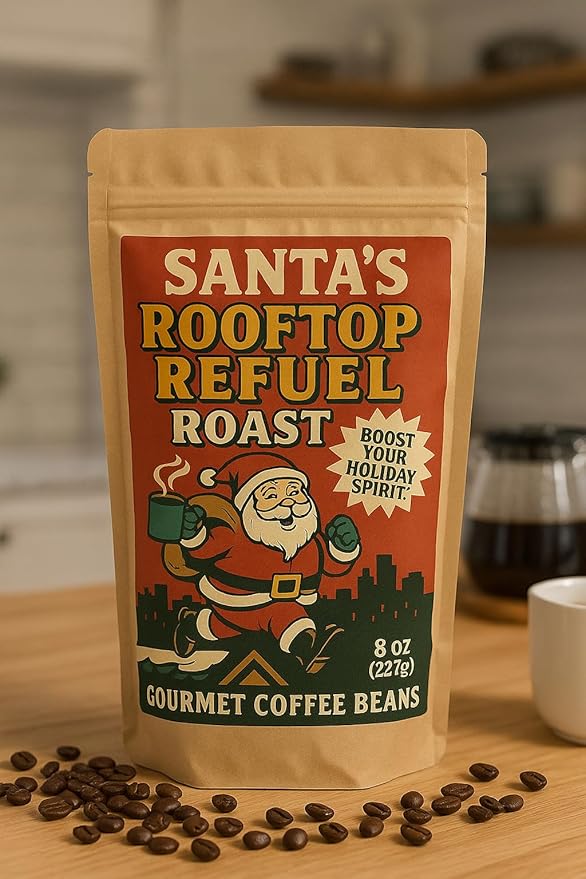 Santa’s Rooftop Refuel Coffee Medium Roast Beans Holiday Gag Gift for Santa Lovers, Funny Teacher Gifts Coworker Secret Santa
