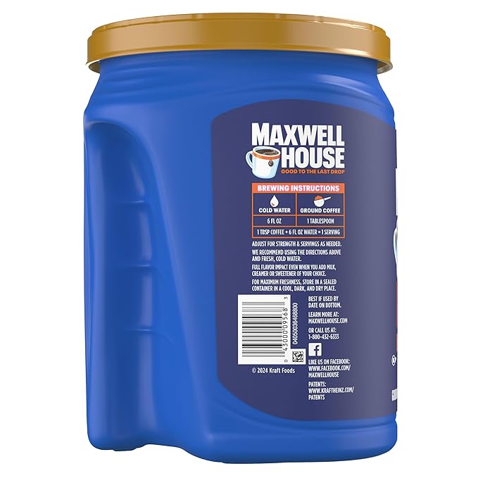 Maxwell House Ground Coffee, Kosher, 1 Canister, for Mornings and Afternoon Pick-Me-Ups, Wake Up Roast, Medium Roast, 40.4 oz