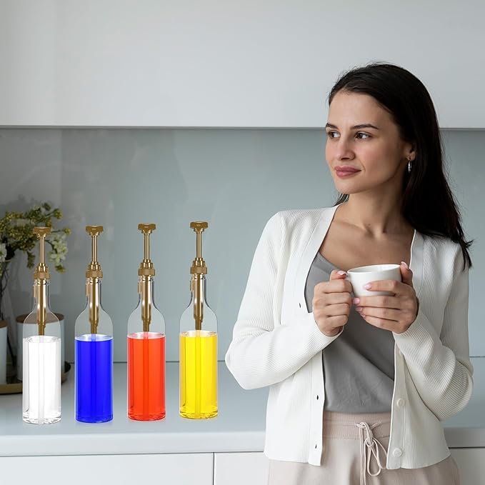 4 Pcs Coffee Syrup Dispenser, 750ml Syrup Bottles, Syrup Dispenser for Coffee Bar With Large Leakproof Gold Pump, Coffee Syrup Gold Pump Bottles for Coffee Bar Accessories Essentials