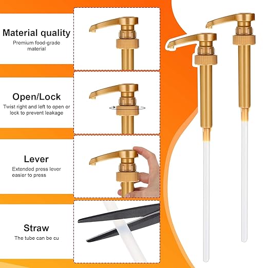 24 Pcs Gold Squirt Syrup Pump, Coffee Syrup Pump Dispenser Coffee Syrup Bottle 750ml 25.4oz Syrup Pump for Kitchen Dinning Bar Accessories